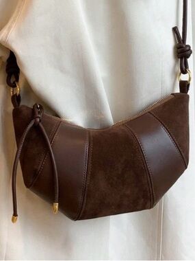 Brown Suede Croissant Shape Bag